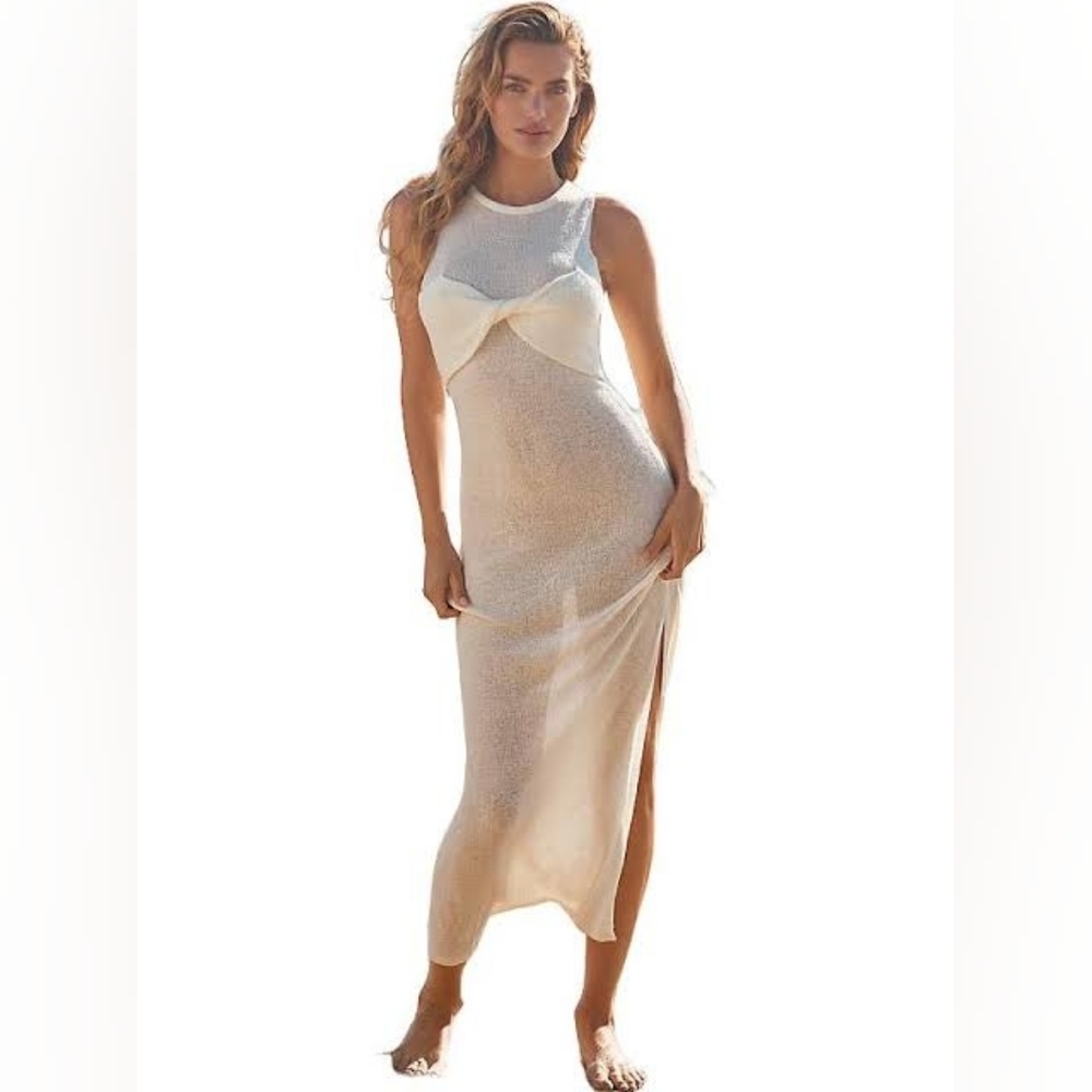Anthropologie Sunday in Brooklyn Sheer Twist-Front Maxi Dress Off White